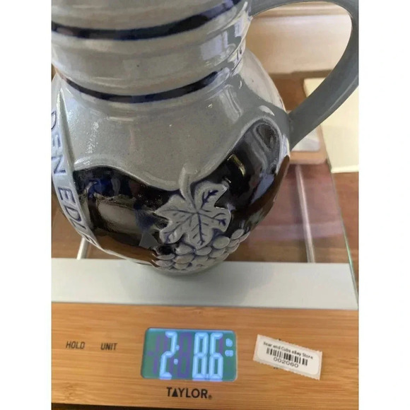 1 Liter Wine Pitcher German Glazed Blue Gray Trink Aus Stein Den Edlen Wein VGUC - Picture 14 of 14